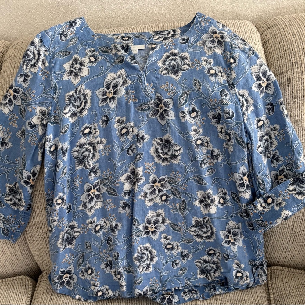 J.Jill love linen 3/4 sleeve floral Medium blouse
